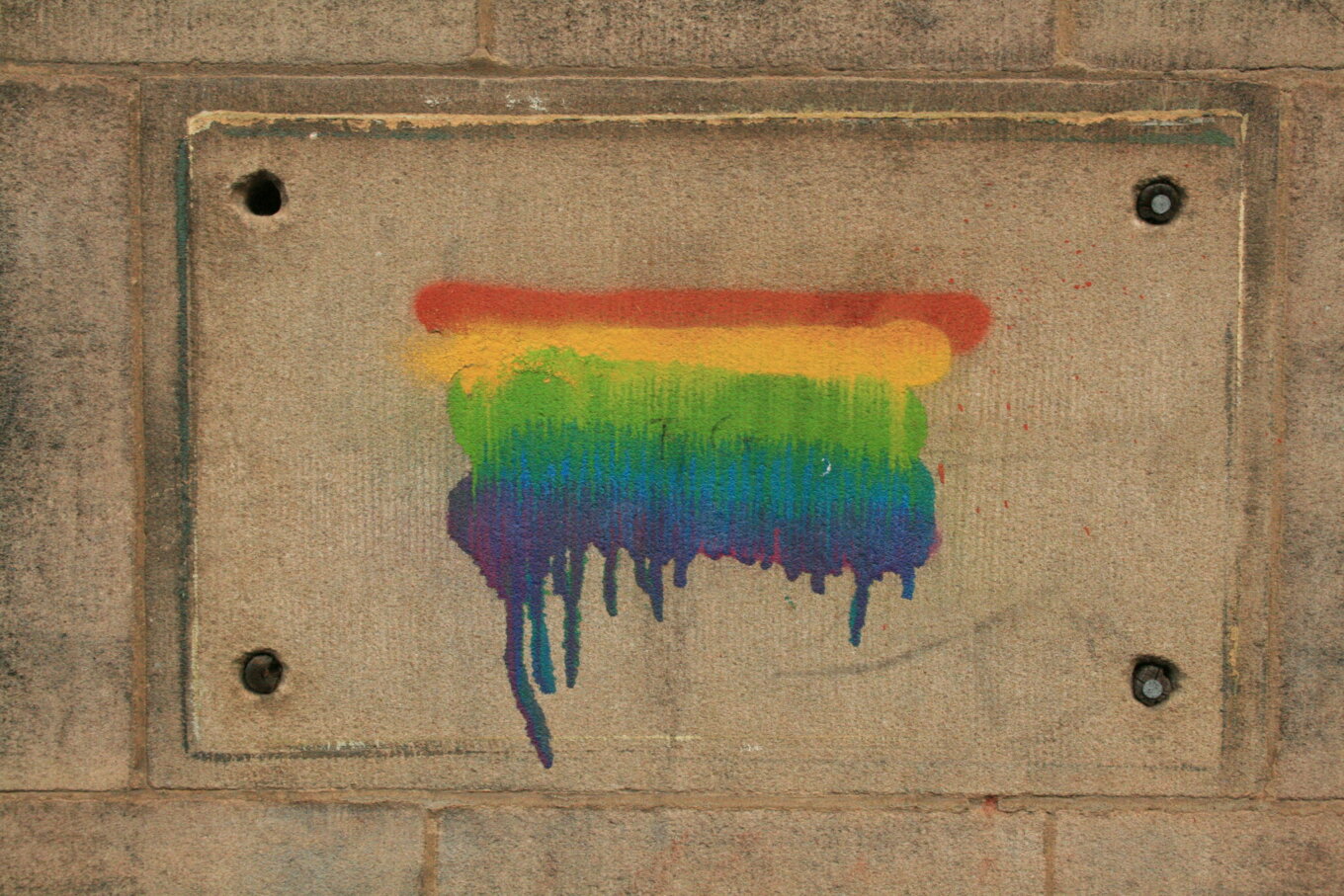 ﻿Rainbow graffiti on Wellington Street, Sheffield