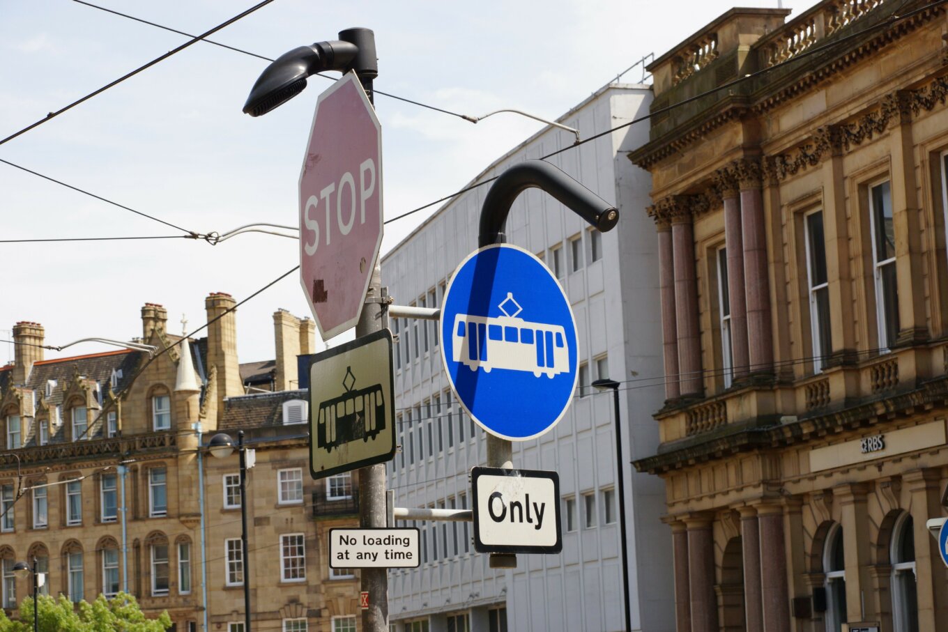Traffic signs in Sheffield city centre
