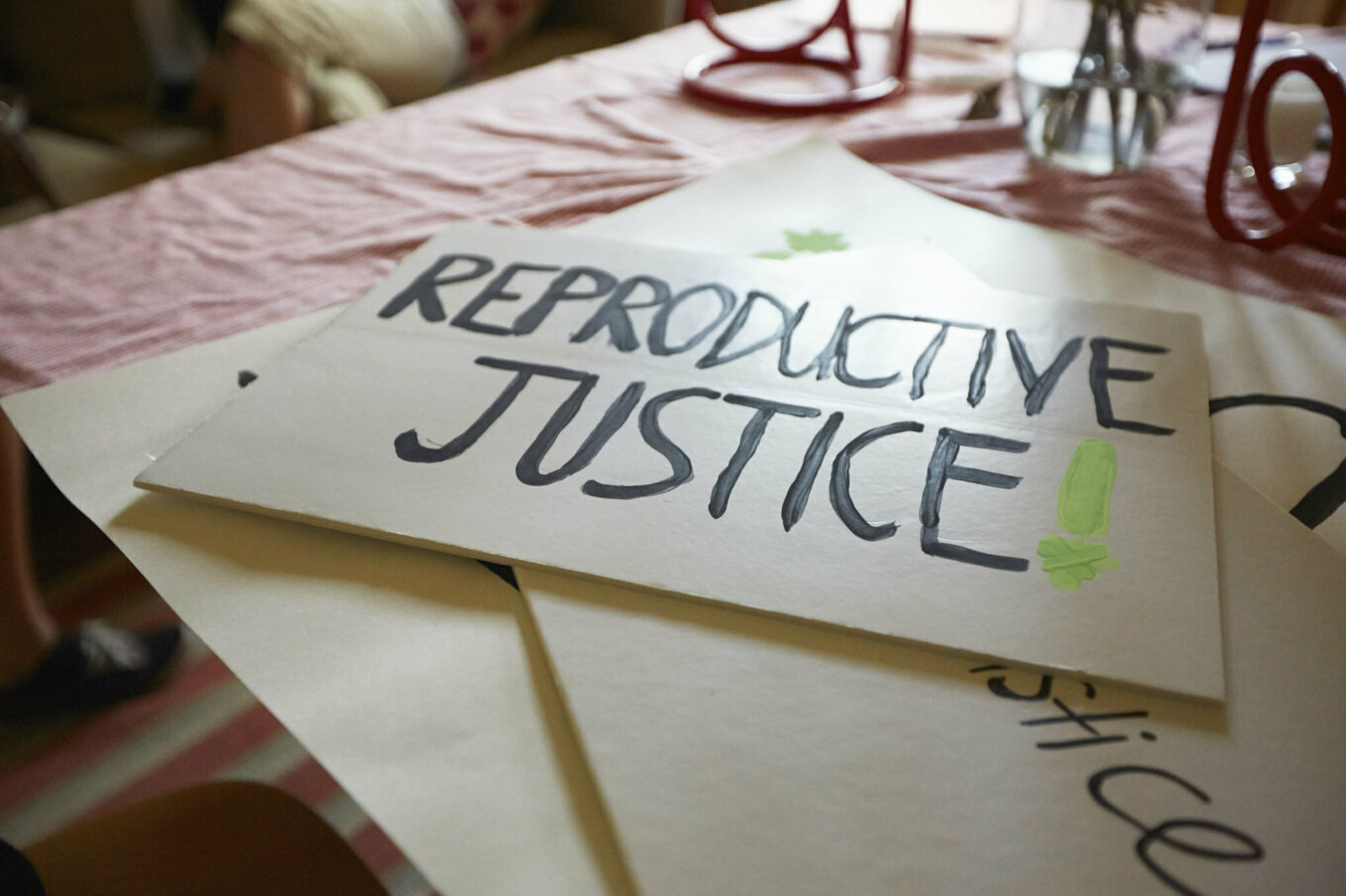 Placard reading Reproductive Justice