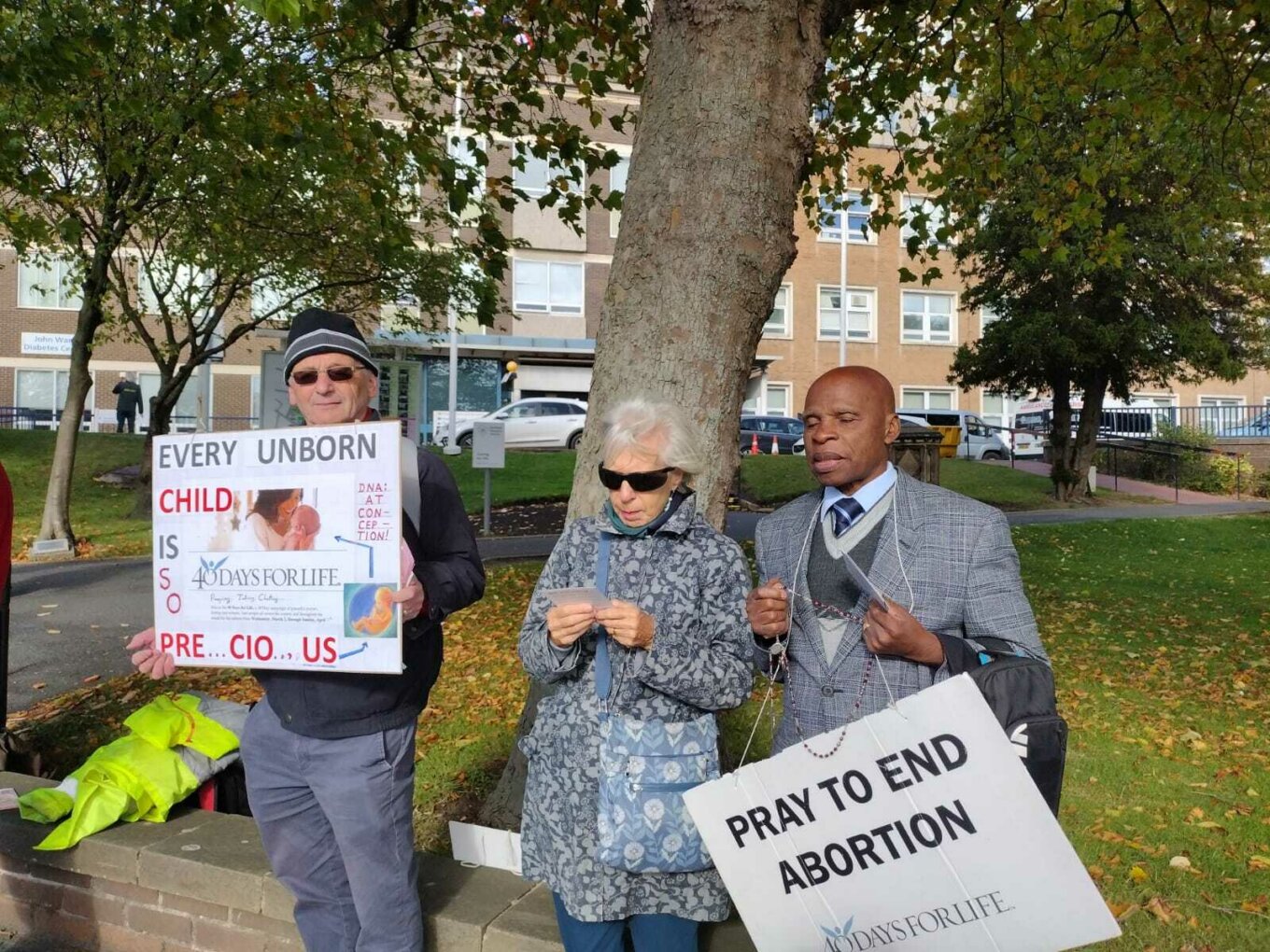 Anti abortion protestors outside the Hallamshire Hospital
