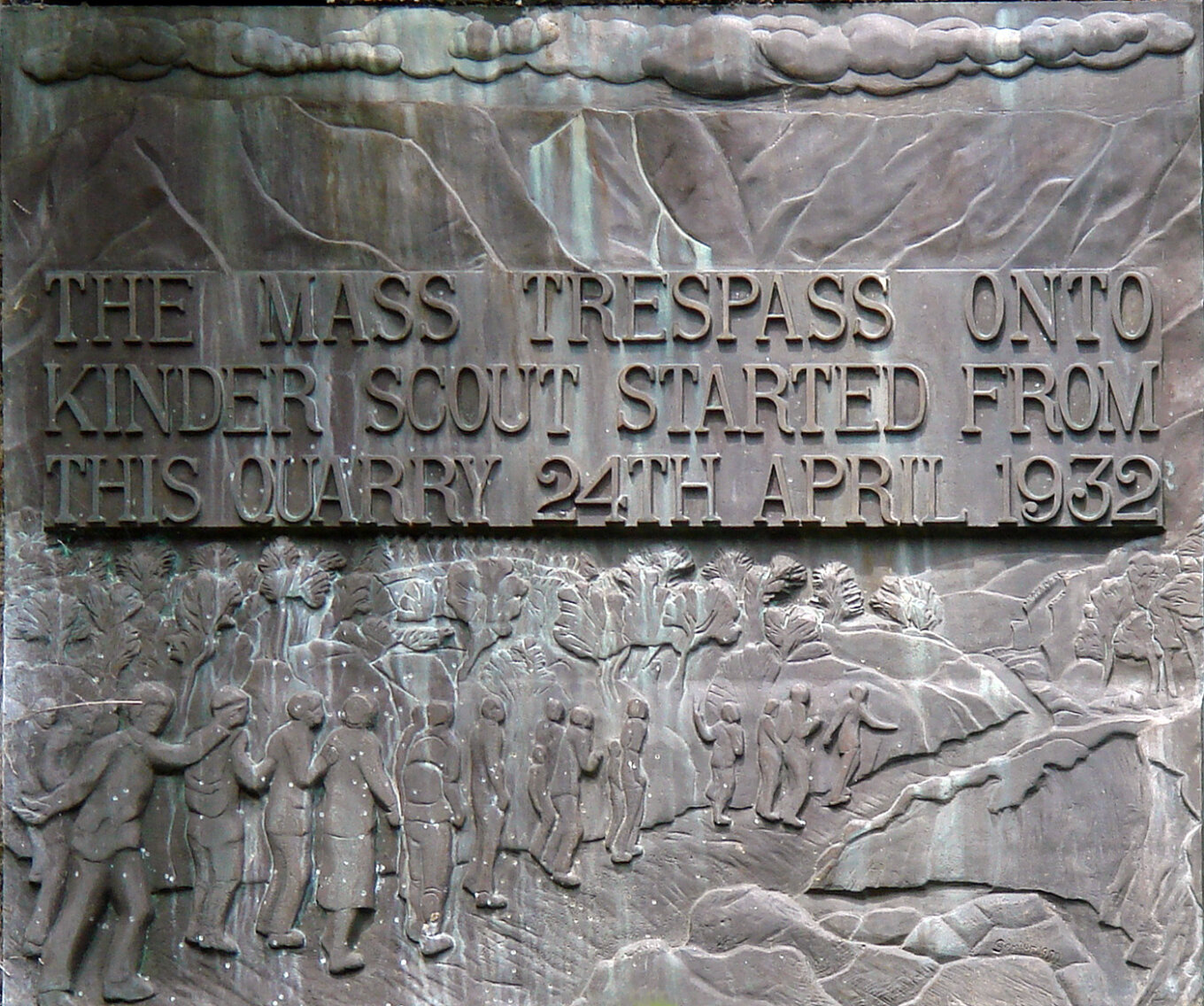 Commemorative plaque of mass trespass of Kinder Scout at Bowden Bridge Quarry, Hayfield