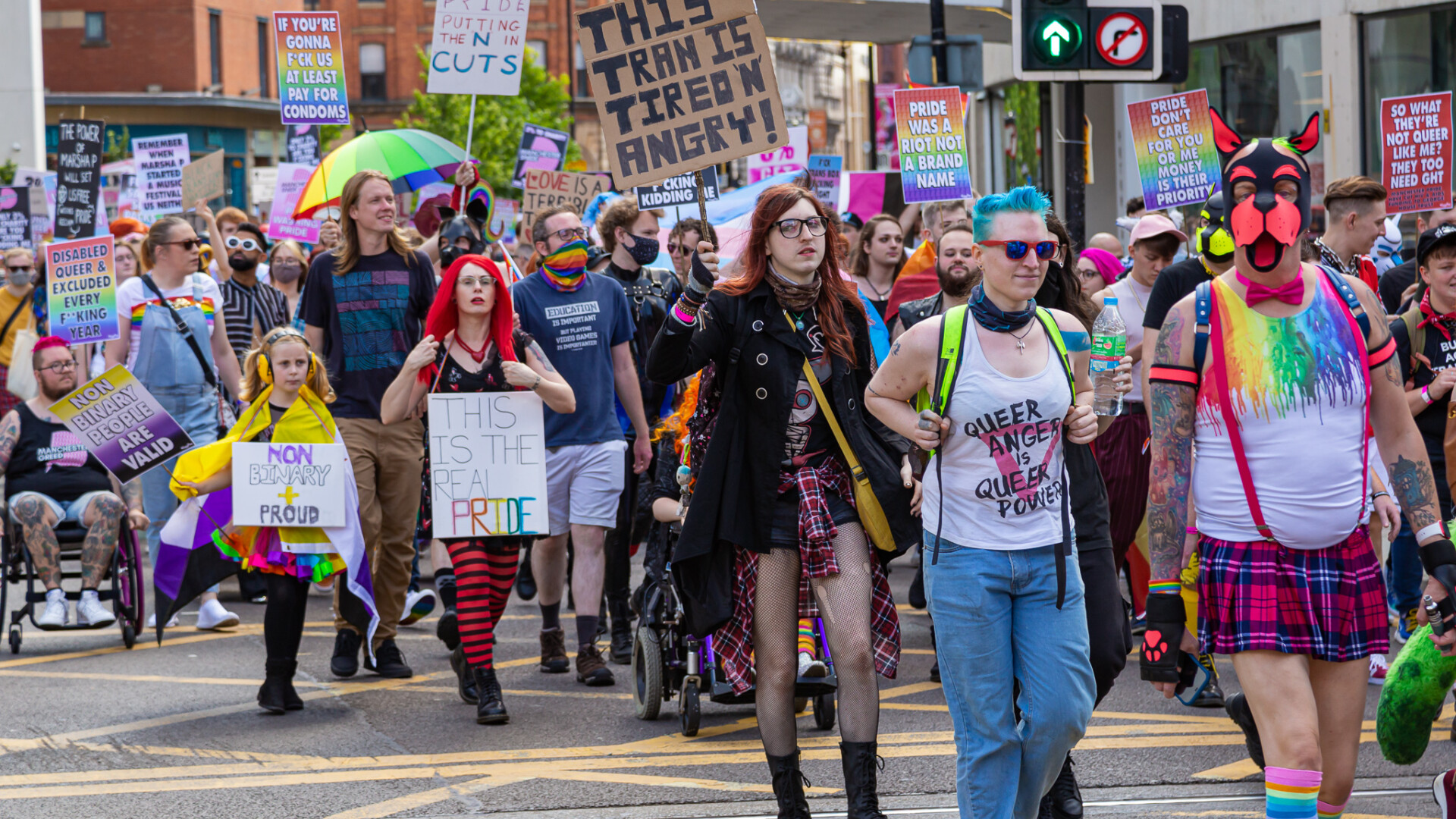 Some of the 1,500 people who attended the Manchester Pride protest march in July 2021