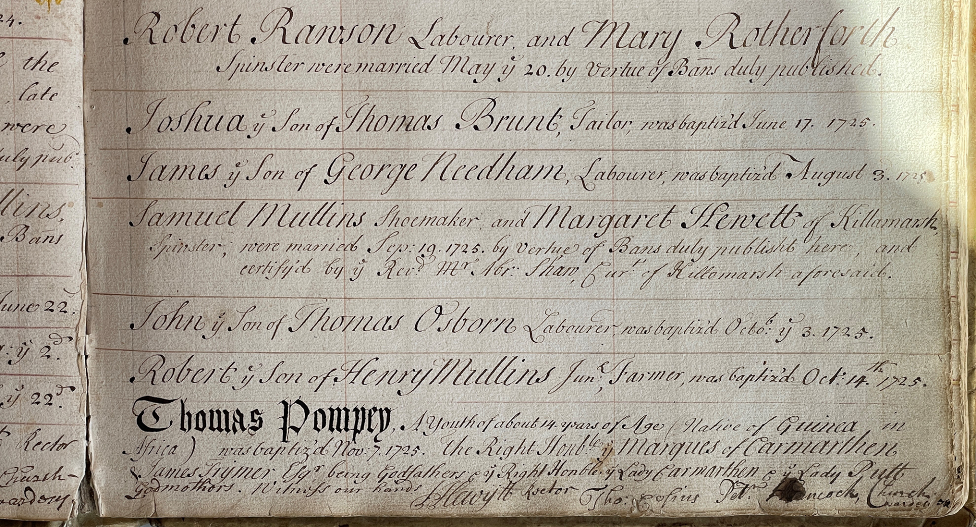 Thomas Pompey Baptism Record Image