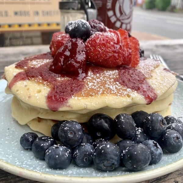 Four Corners Canteen’s pancakes with berry compote